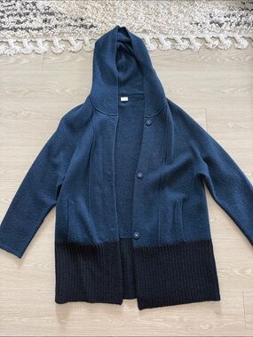 Poetry Navy Hooded Button Cardigan